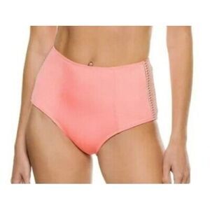Lemlem Lena High-Waist Bikini Bottom in Coral Size L